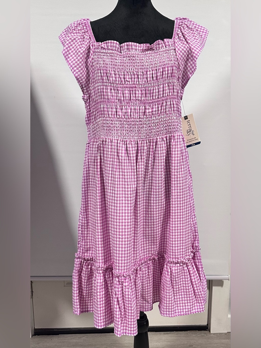 Terra & Sky Pink Gingham Smocked Tier Dress
